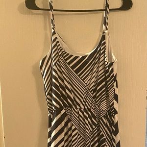 Navy blue and white striped maxi dress